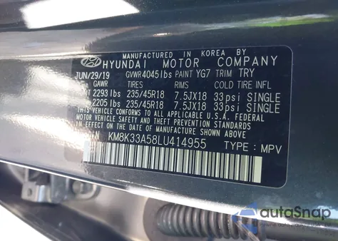 2020 Hyundai Kona Limited from USA, damaged, VIN KM8K33A58LU414955